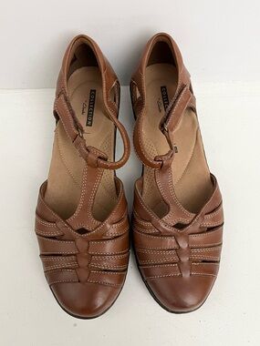 Clarks Brown Leather Strappy T-Bar Sandals